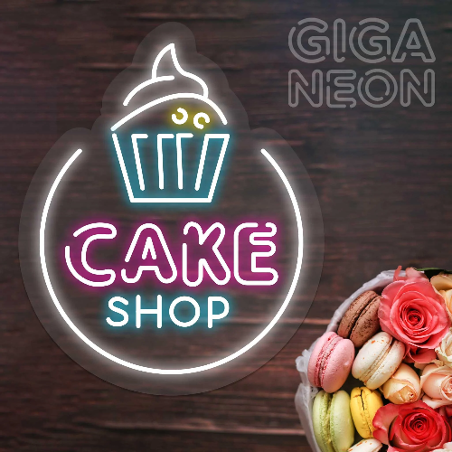 FOOD-CAKE SHOP WITH TEXT NEON SIGN