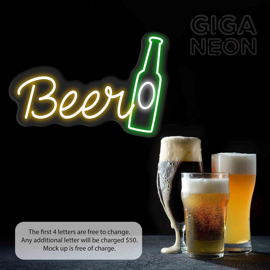 Drinks - Beer Bottle With Text Neon Sign - GIGA NEON