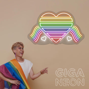 Rainbow - Heart & Pried Neon Sign - GIGA NEON