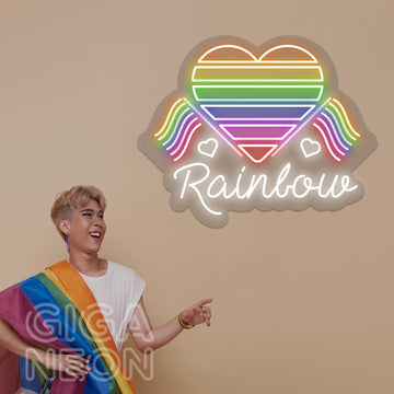Rainbow - Heart & Pried With Text Neon Sign - GIGA NEON
